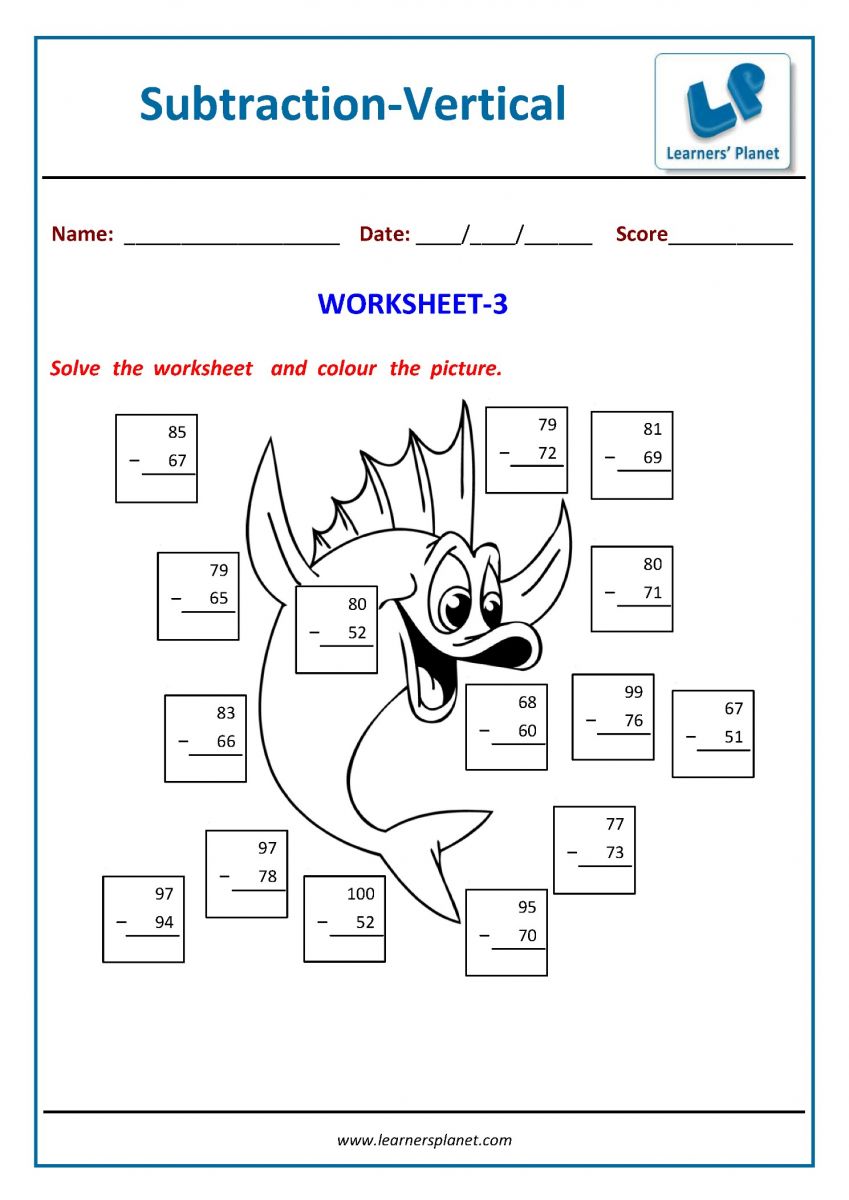 2nd math three digit subtraction vertical form worksheets