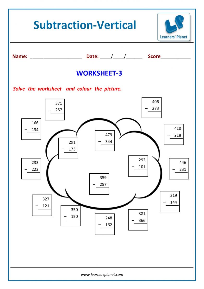 class 2 math subtraction PDF worksheets