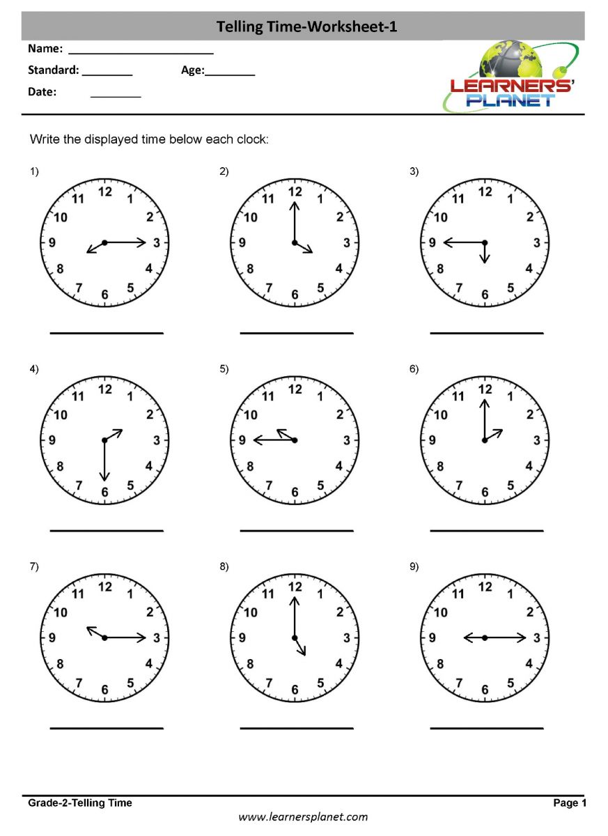 2nd class math telling time worksheets printable