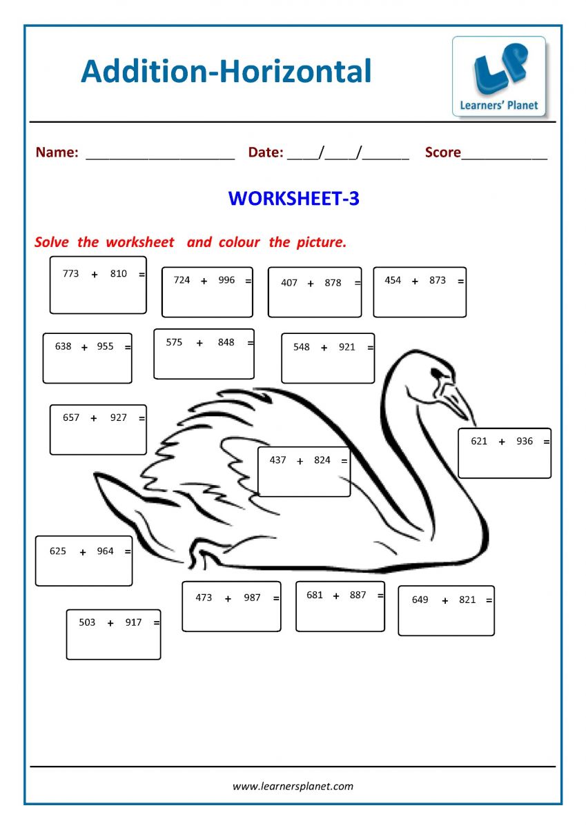 Download math class 3 addition worksheets PDF