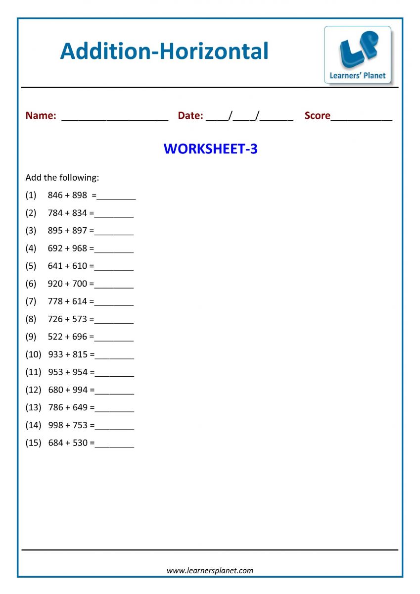 3rd grade addition worksheets printable PDF
