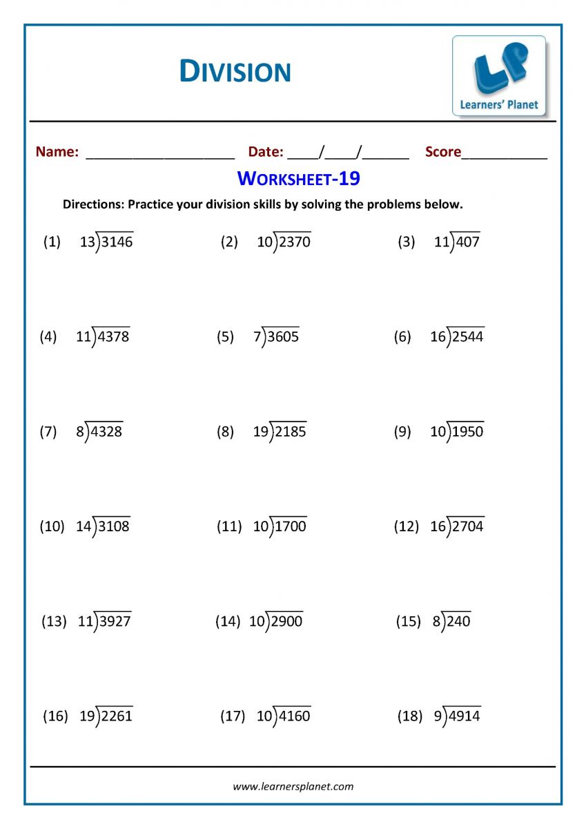 3rd grade division PDF printable worksheets download