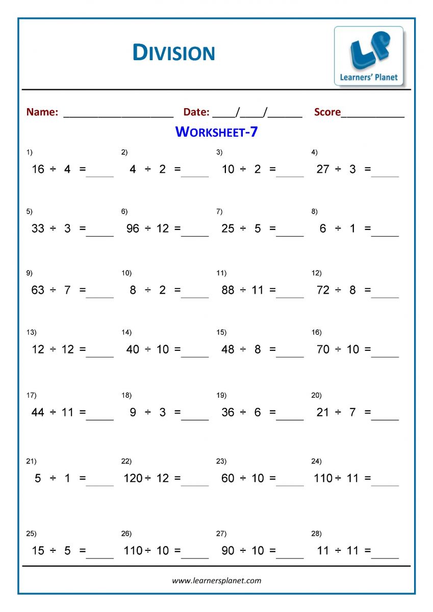  maths worksheets grade 3 division PDF Download  online