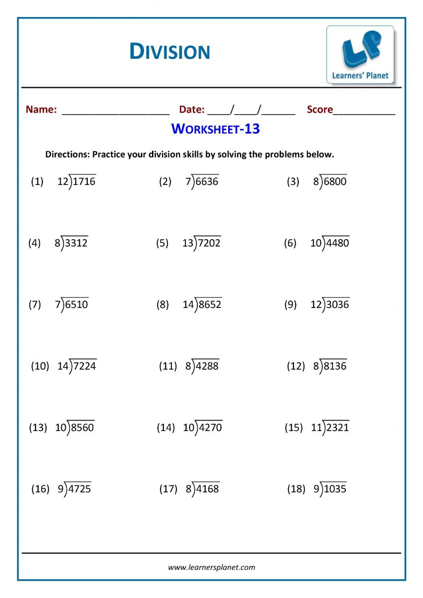Division math Download PDF for class 3 basic worksheets