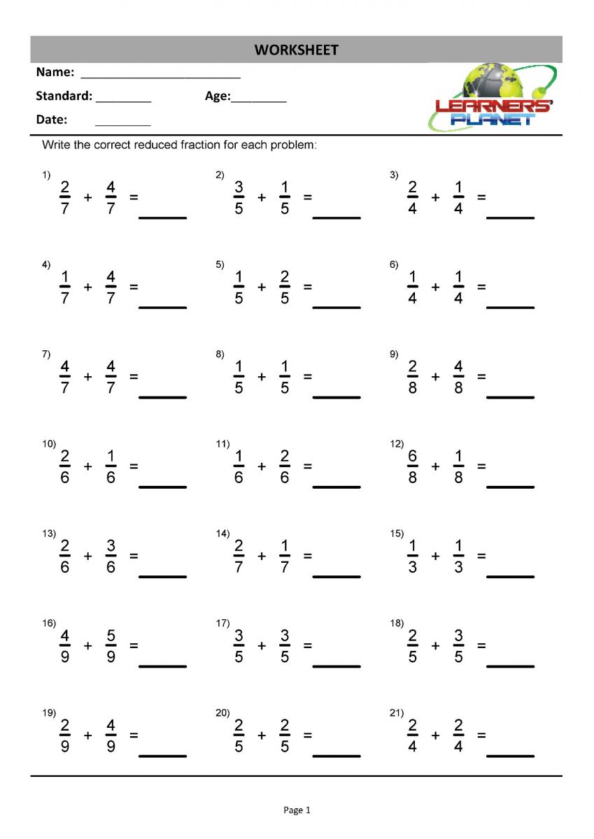 3rd grade fractions printable worksheets download