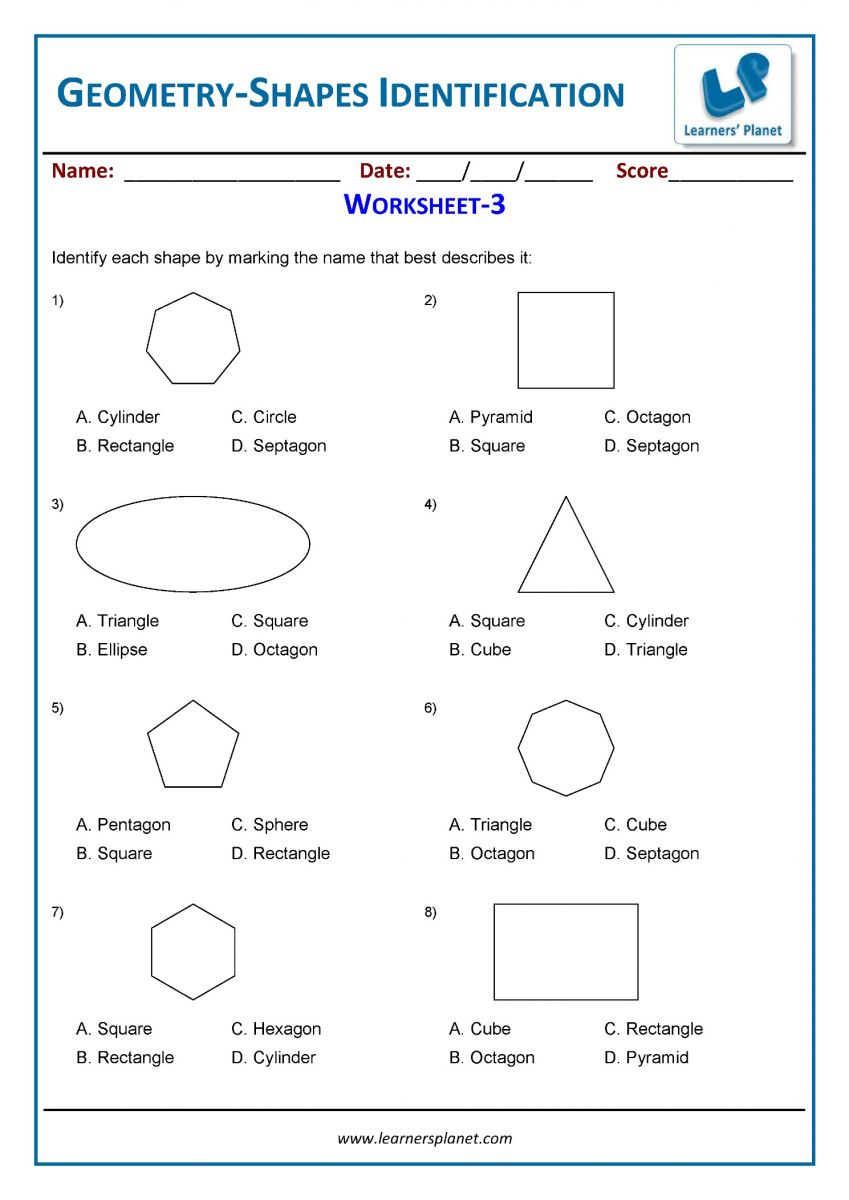 3rd grade printable PDF wprksheets geometry questions answers