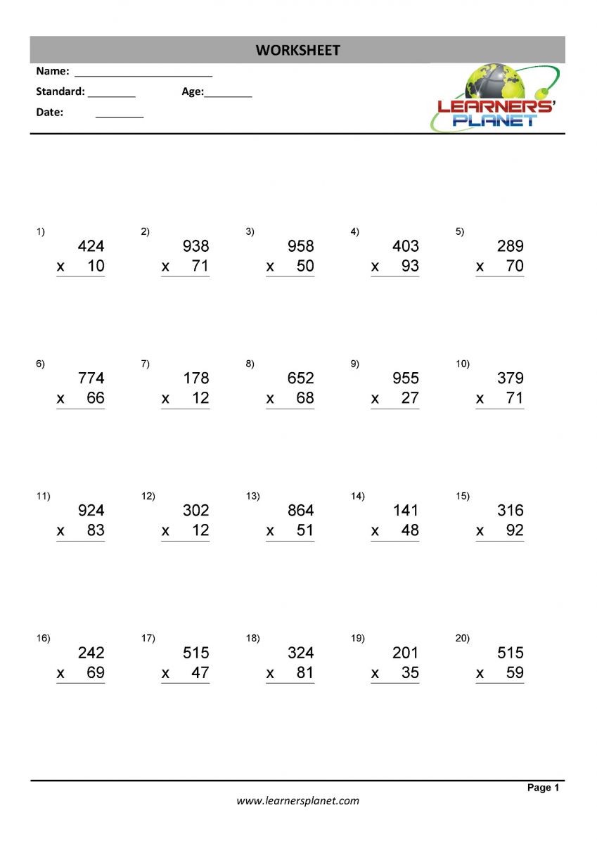 Multiplication practice worksheets PDF grade 3 math online