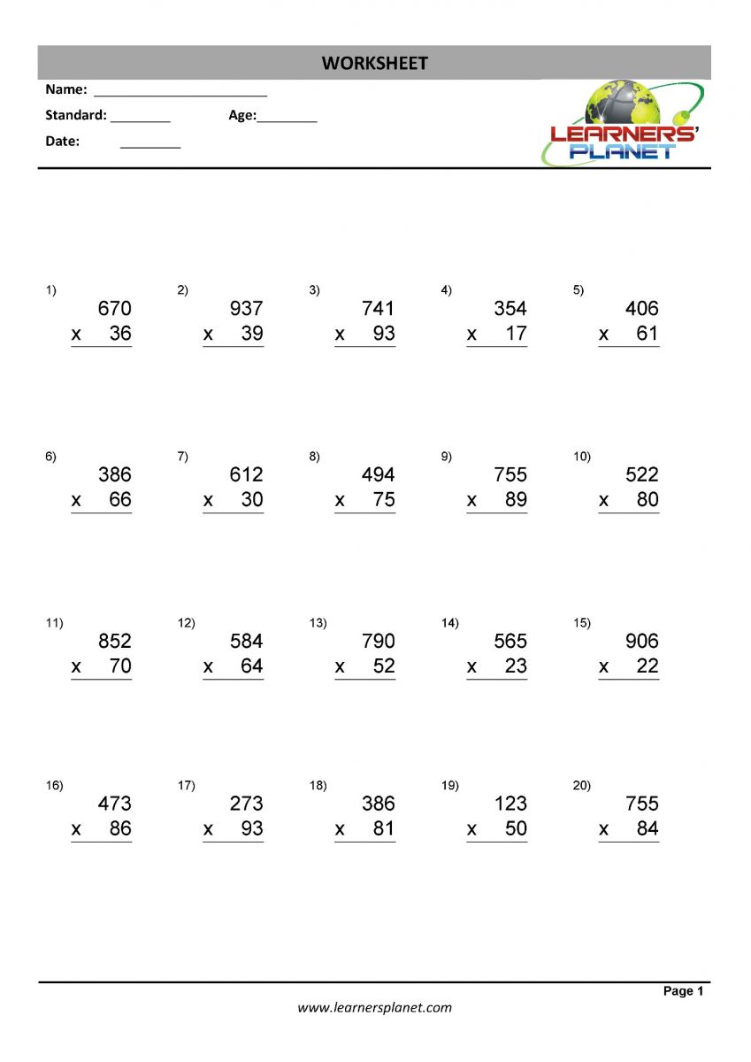 Download PDF multiplication worksheets for grades 3