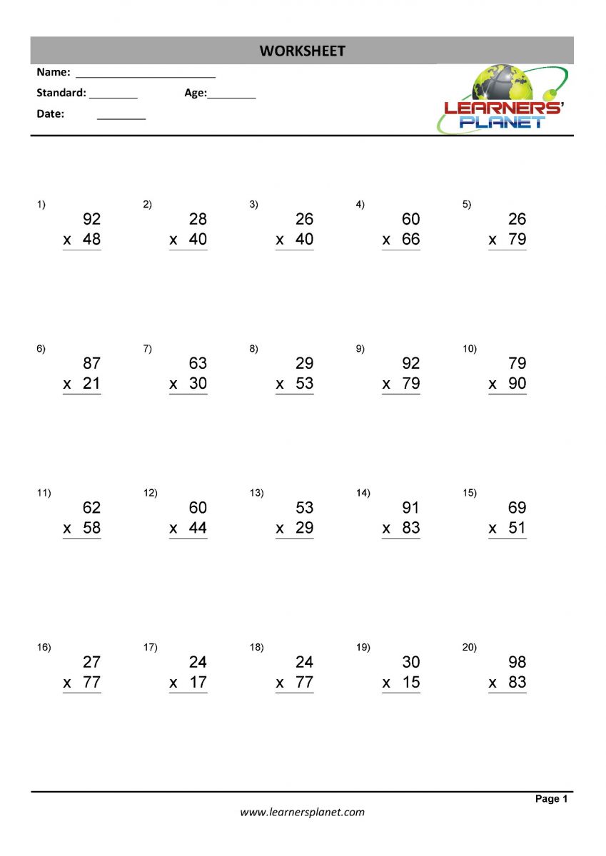 Multiplication practice worksheets class 3 cbse maths PDF