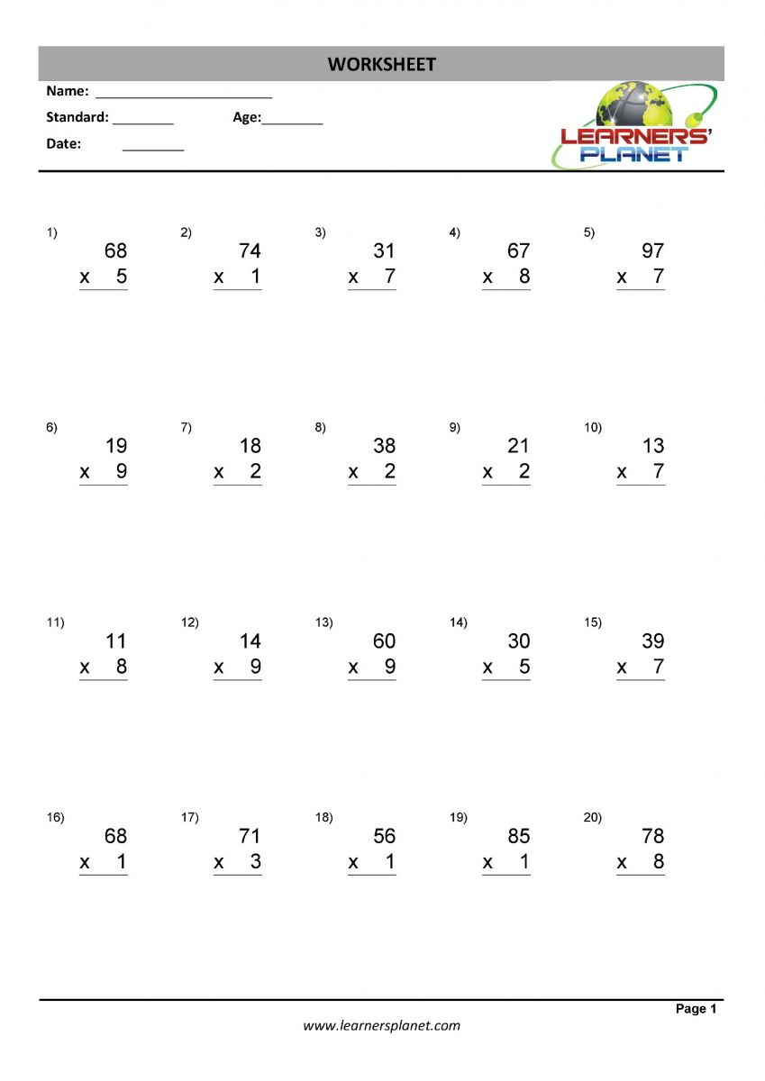 Printable cbse class 3 maths multiplication worksheets PDF