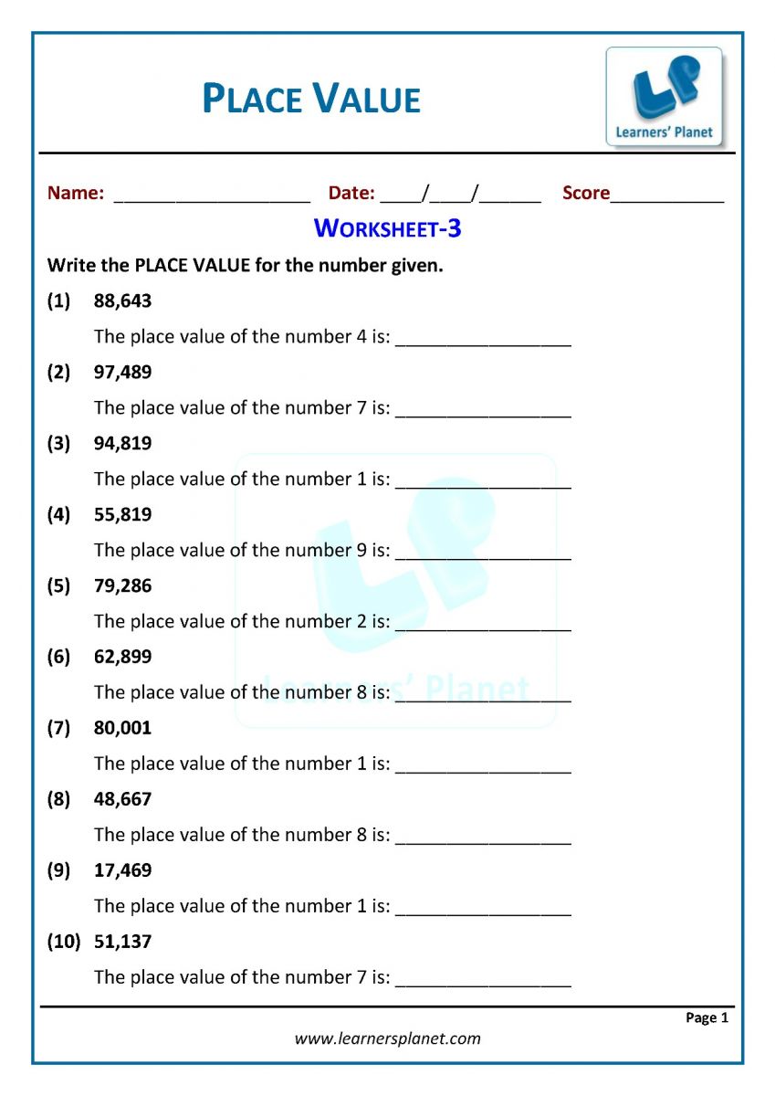 Grade 3 math worksheet place value download PDF online