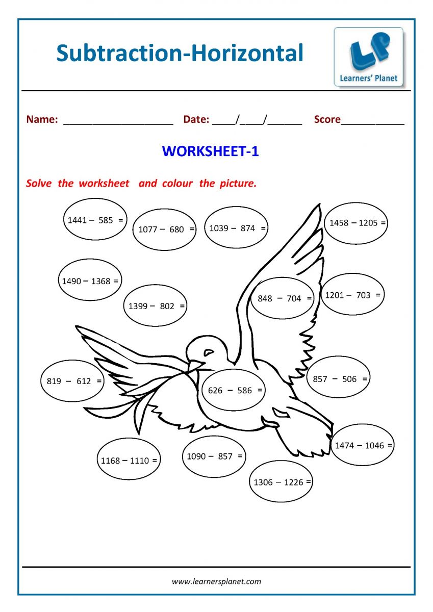 printable 3rd class subtraction math activity worksheets