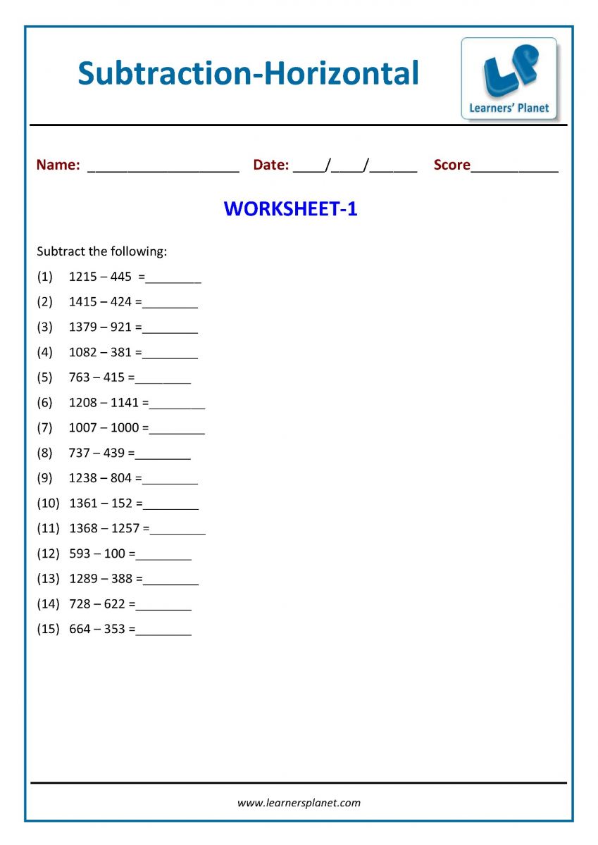 Three digit subtraction worksheets grade 3 math
