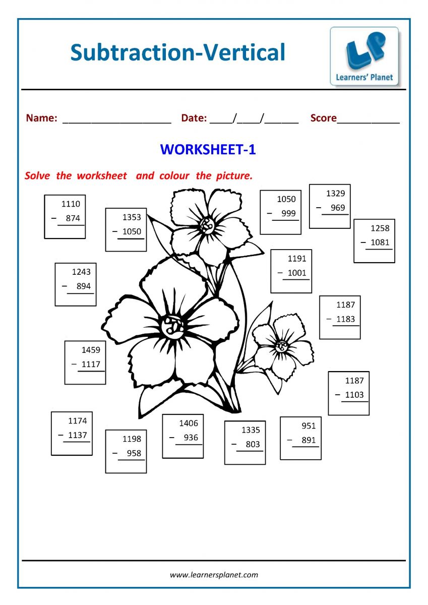 3rd grade horizontal subtraction math worksheets