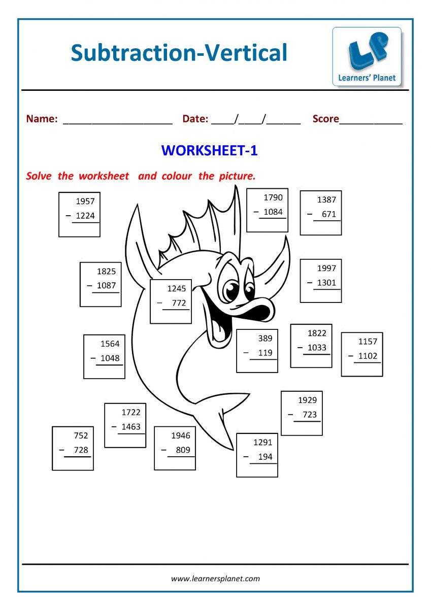 printable PDF worksheets for subtraction 3rd grade