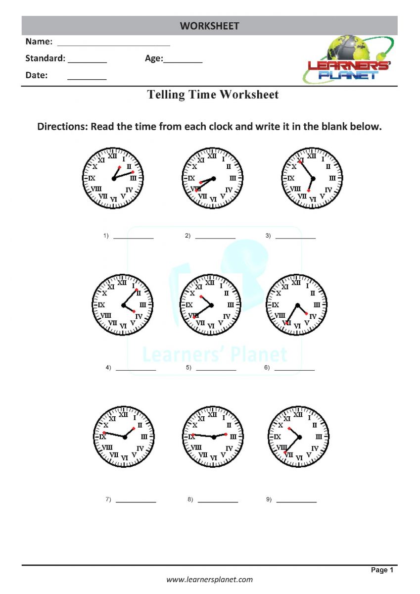 Telling time printable PDF 3rd grade math download worksheets