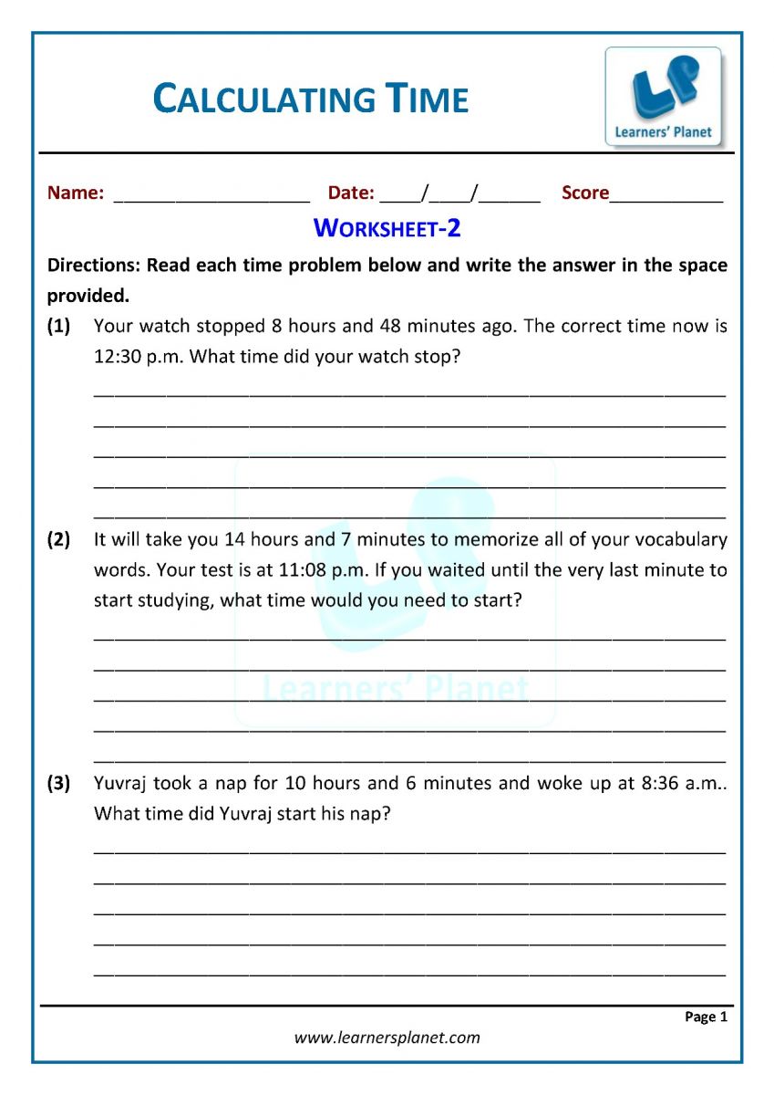Time printables PDF worksheets for class 3 maths