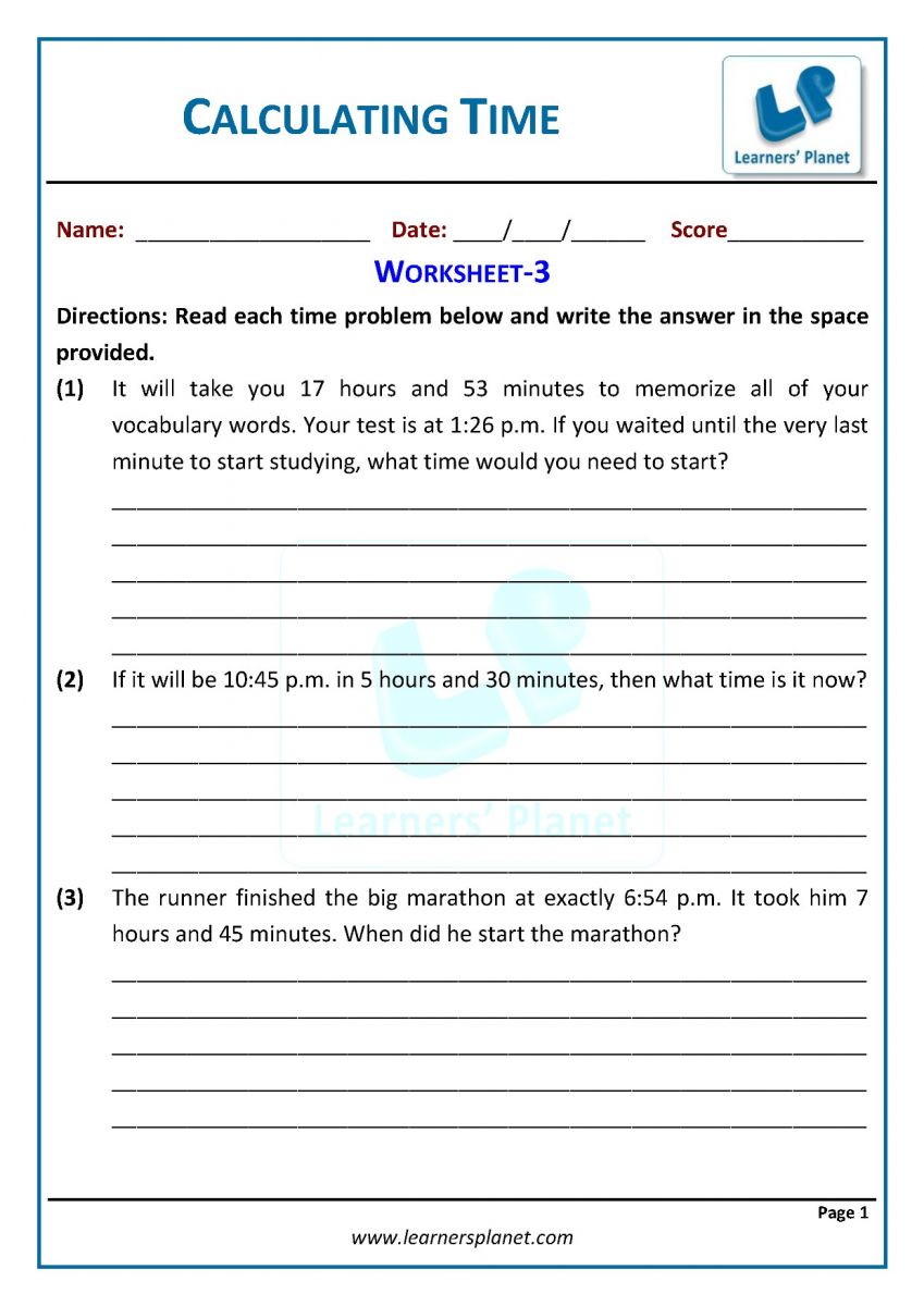 Telling time word problems  PDF worksheets for class 3 maths CBSE