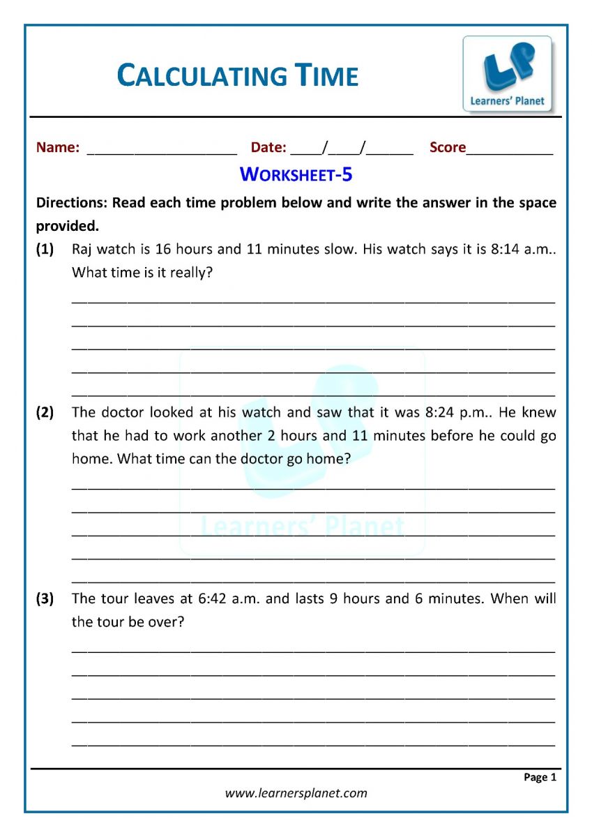 Telling time word problems practice for class 3 PDF download
