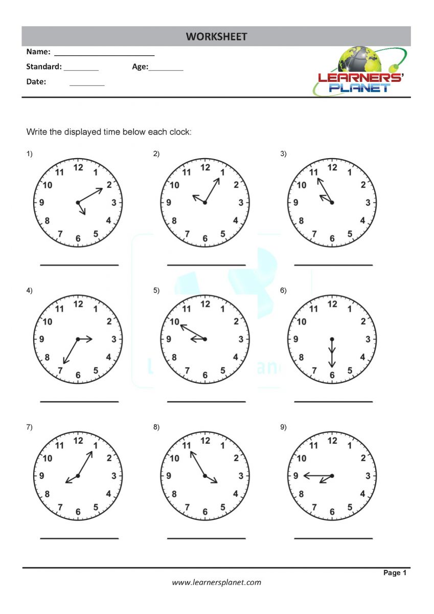 Math class 3 time worksheets PDF for learning to tell time
