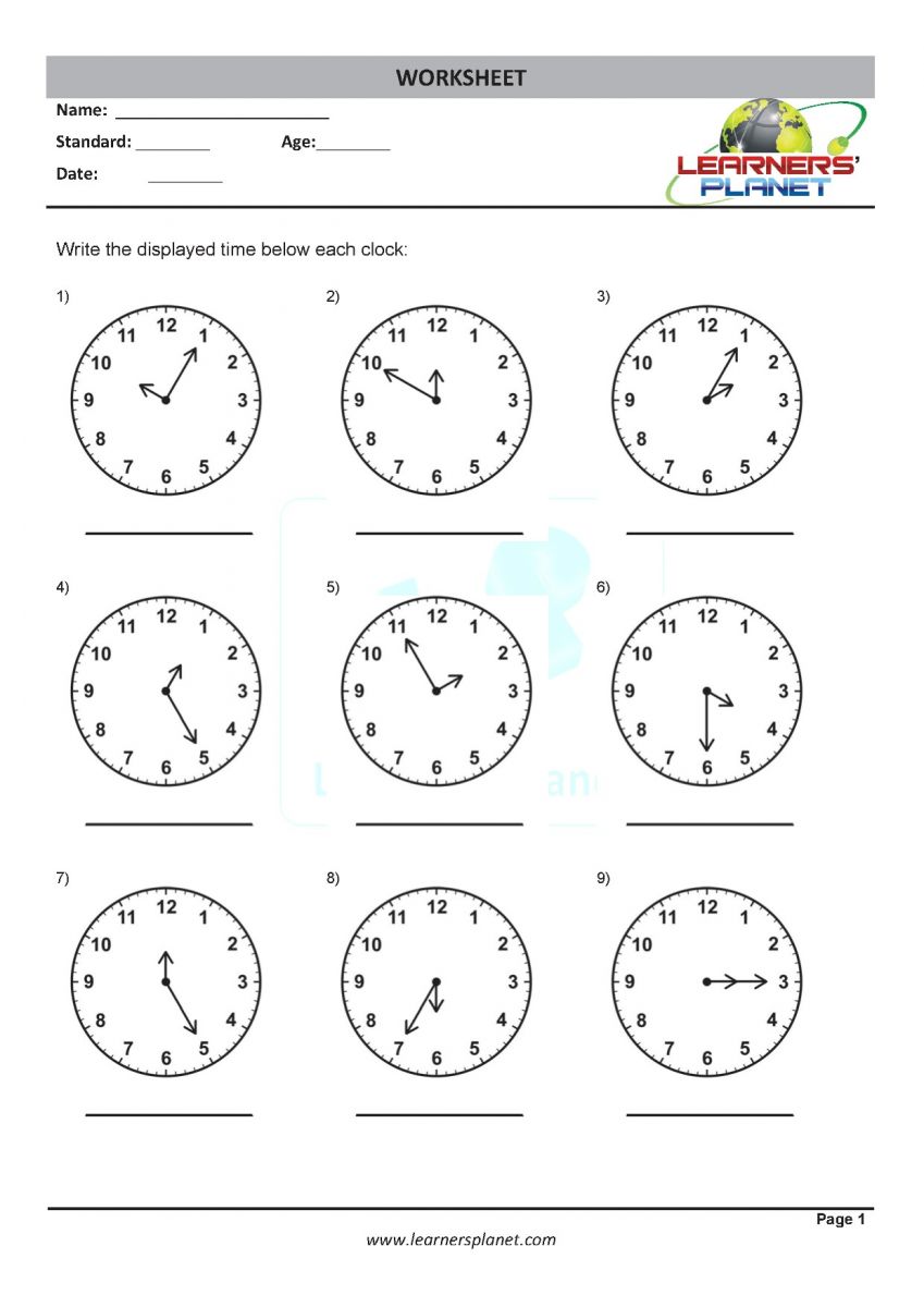 Telling time printable PDF download worksheets for grade 3 maths