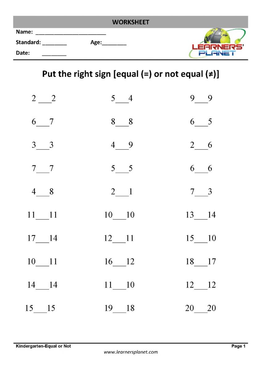 Free printable math worksheets comparing numbers