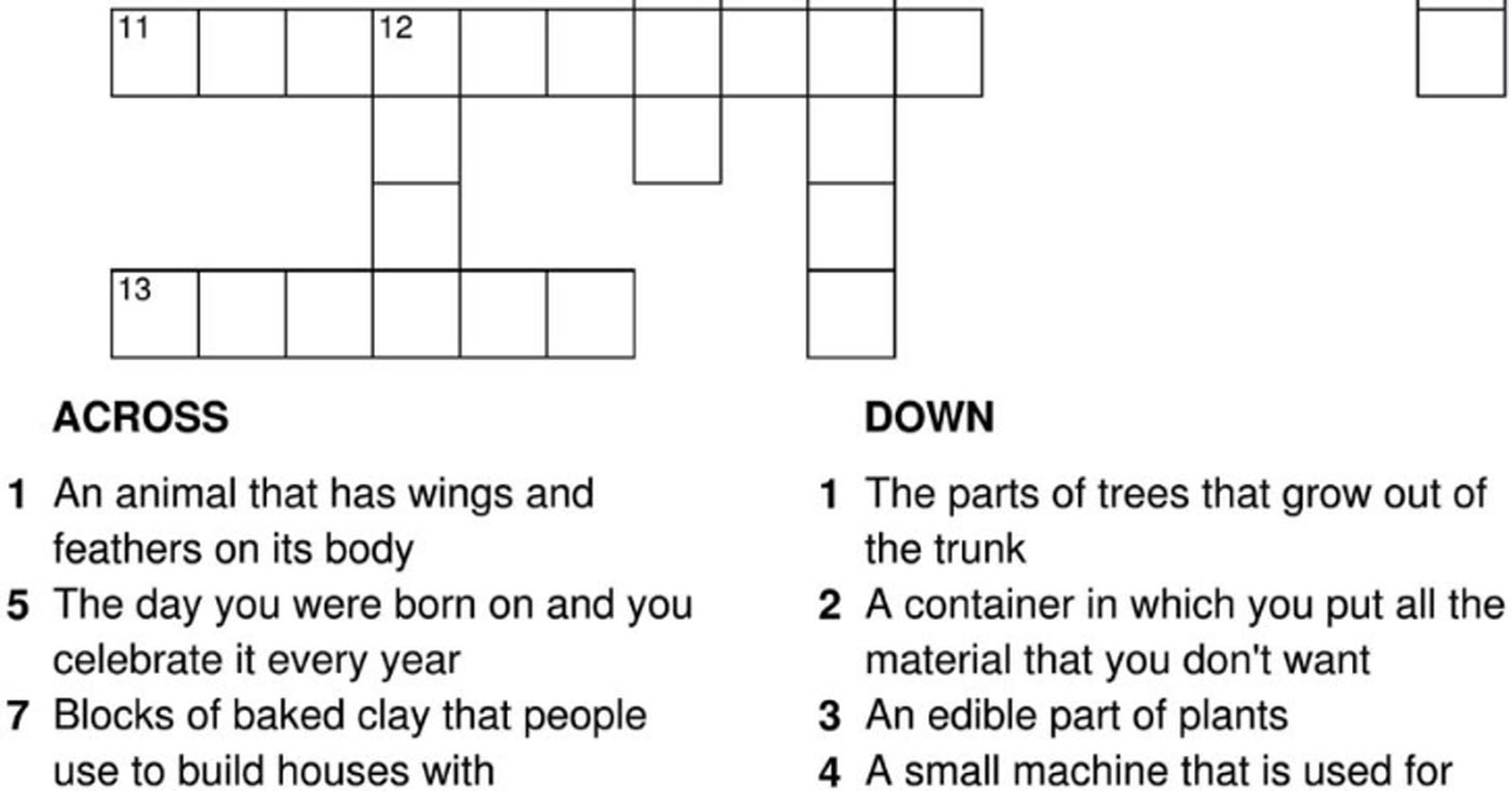 Printable English Crossword Puzzles for Kids