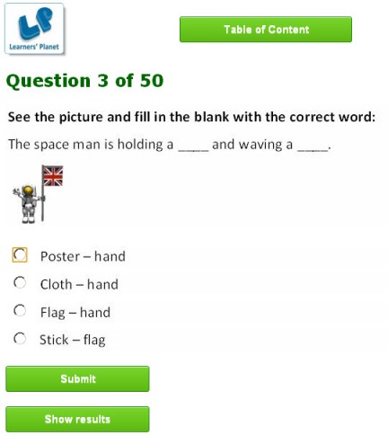 English interactive quizzes for second class kids