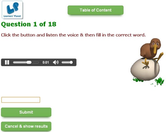 English grammar interactive quizzes on Birds for kindergarten