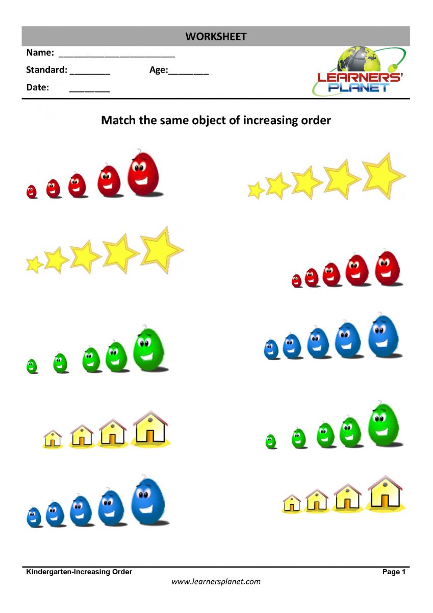 Ascending order worksheet for kindergarten