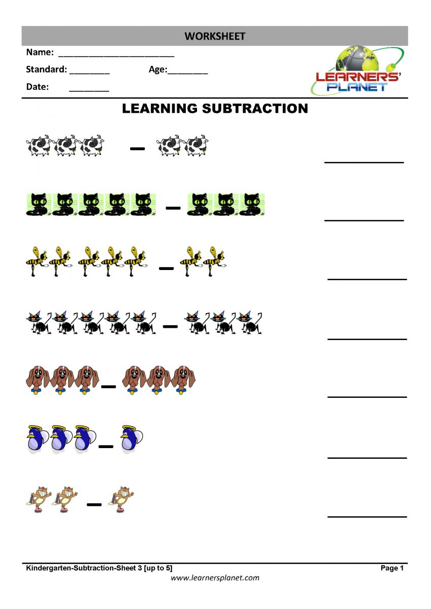 Subtraction worksheets for kindergarten pdf