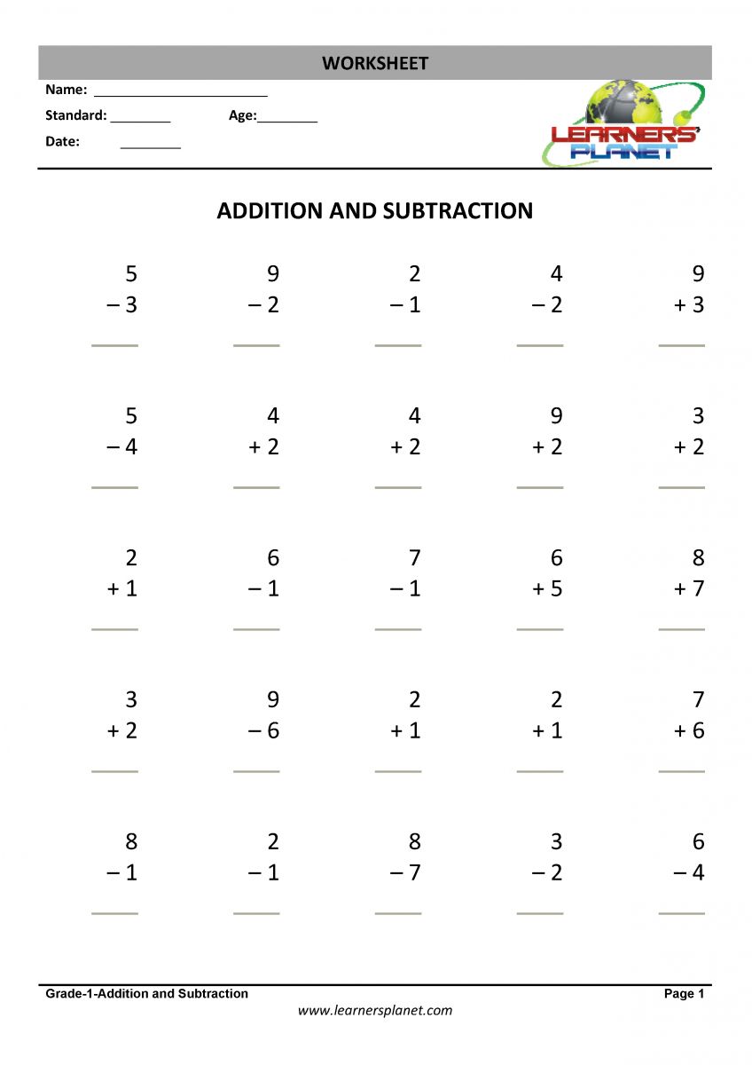 1st grade math addition subtraction worksheets