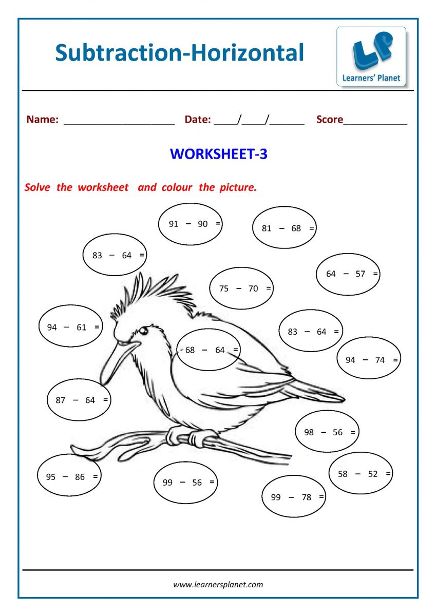 subtraction worksheets for class 1 math