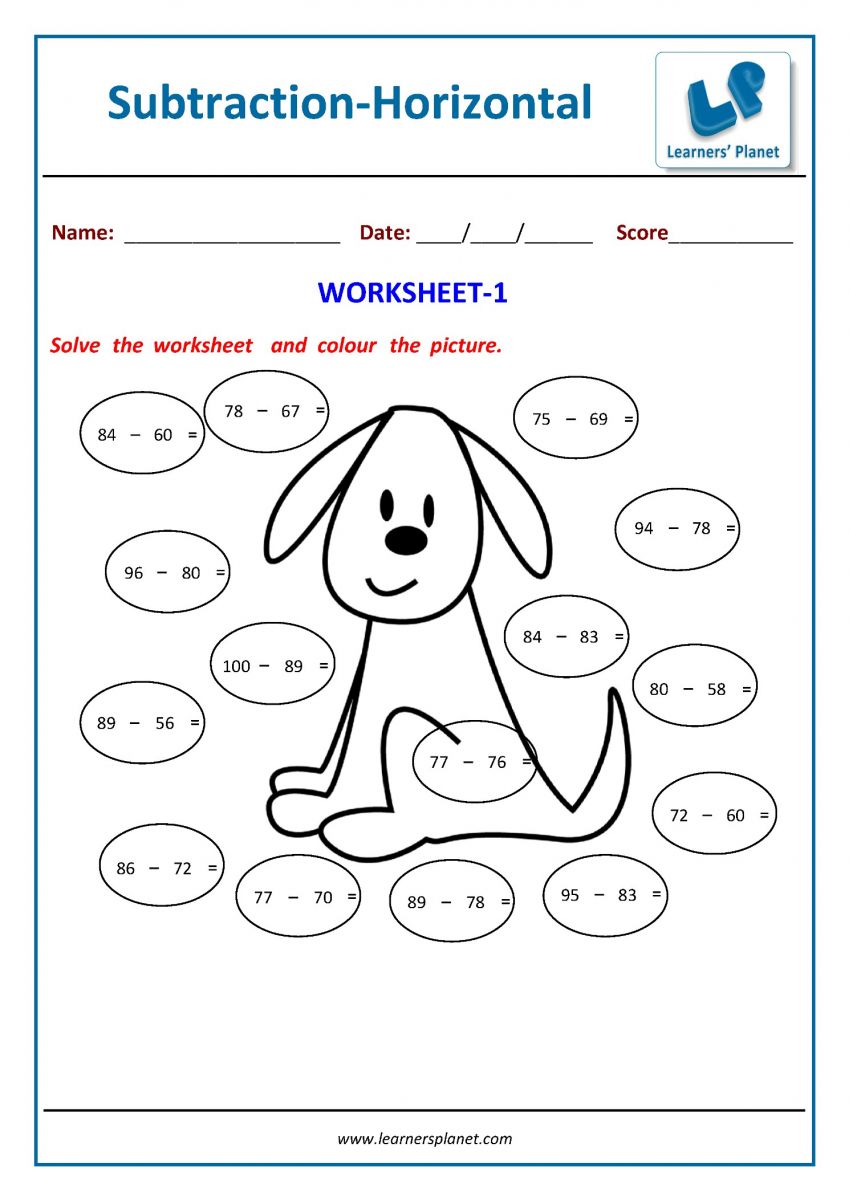 Printable PDF subtraction worksheets for class 1