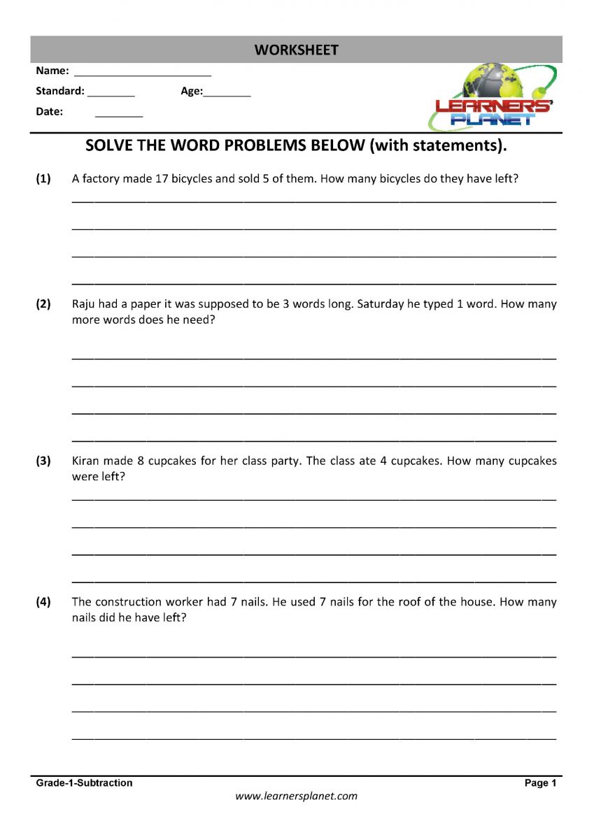 download pdf math class 1 subtraction worksheets