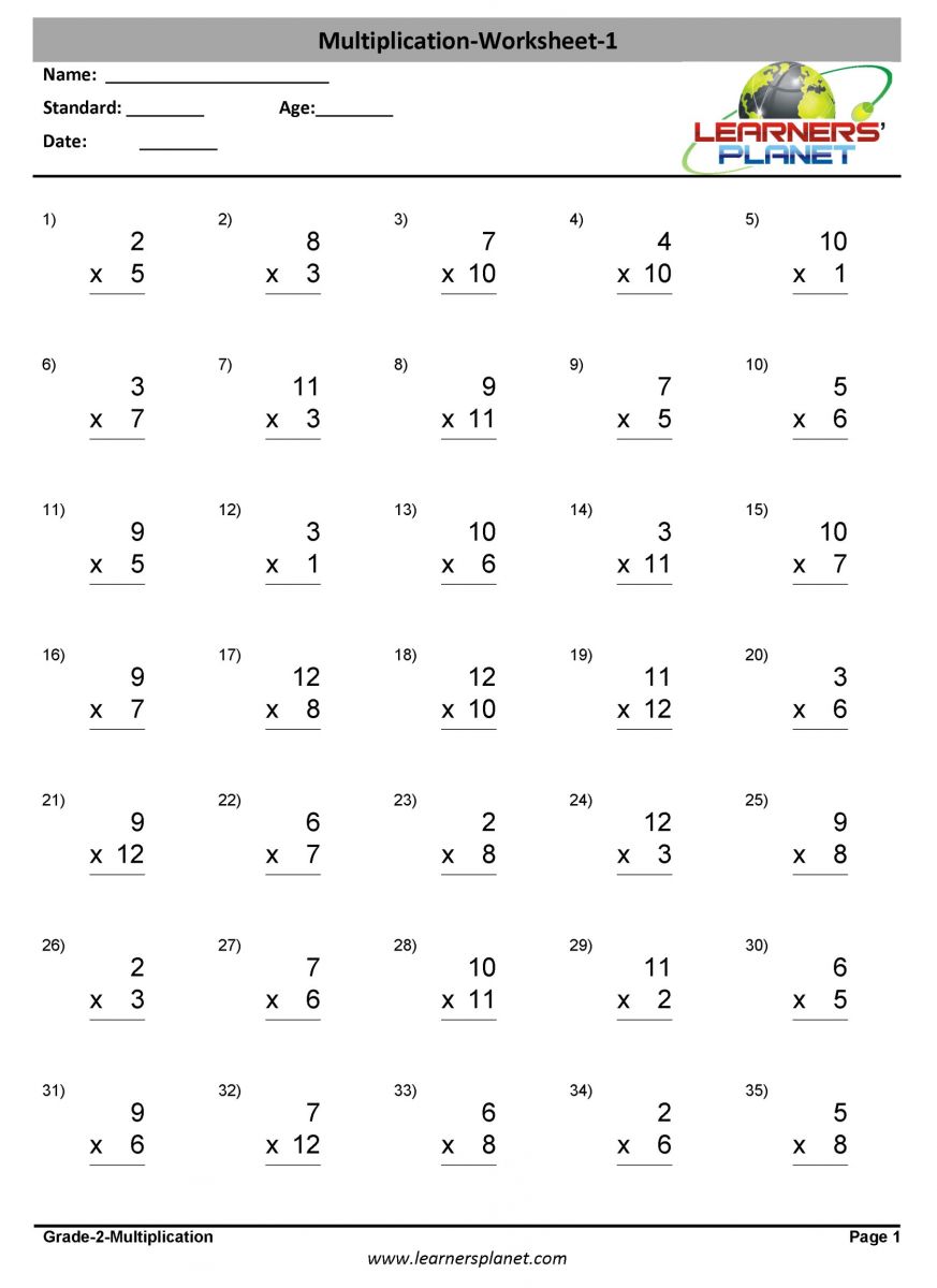  Multiplication Table For 2nd Grade