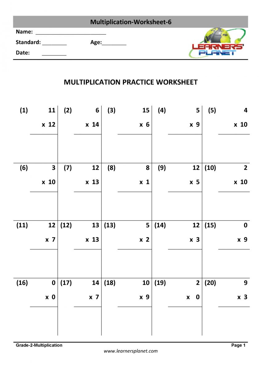 Multiplication Worksheets For Class 2