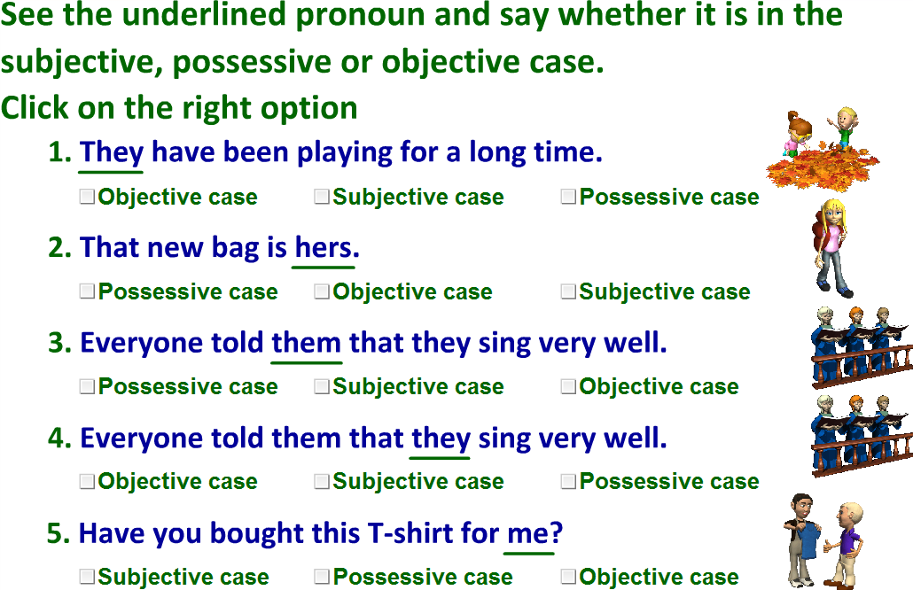 Subjective, possessive, objective case worksheet-MCQs